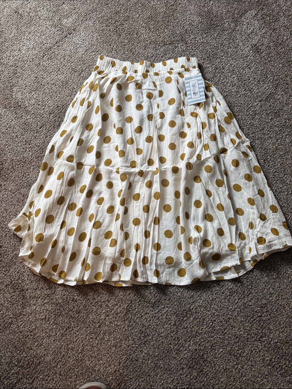 Polka Dot Tiered Midi Skirt in White and Mustard